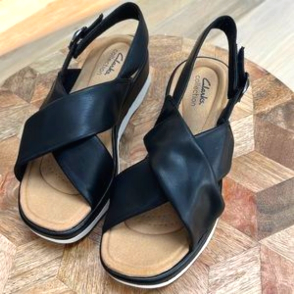 Clarks Clara Cove Slingback Peep-toe Sandals In Black Size 11 - Picture 7 of 8